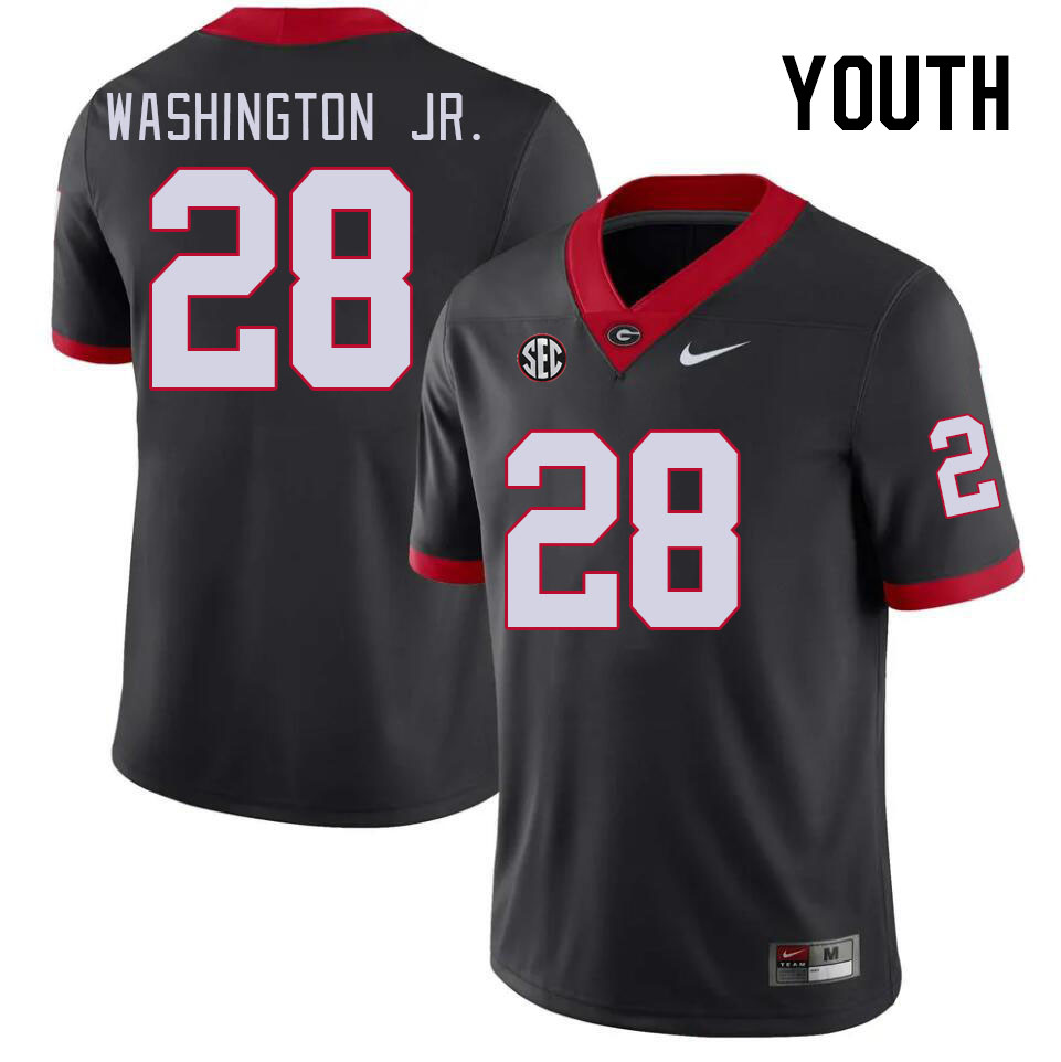 Youth #28 Marcus Washington Jr. Georgia Bulldogs College Football Jerseys Stitched-Black